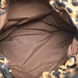 Pre Owned Salvatore Ferragamo Brown Leopard Print Nylon Vara Bow Hobo