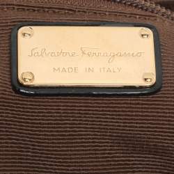 Pre Owned Salvatore Ferragamo Brown Leopard Print Nylon Vara Bow Hobo