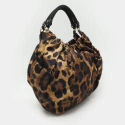 Pre Owned Salvatore Ferragamo Brown Leopard Print Nylon Vara Bow Hobo