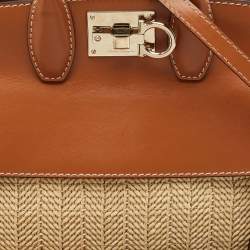 Pre Owned Salvatore Ferragamo Brown/Beige Raffia and Leather Studio Tote