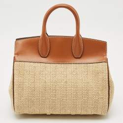 Pre Owned Salvatore Ferragamo Brown/Beige Raffia and Leather Studio Tote