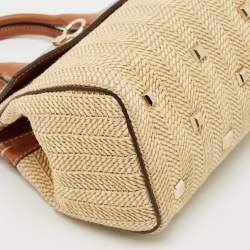 Pre Owned Salvatore Ferragamo Brown/Beige Raffia and Leather Studio Tote