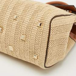 Pre Owned Salvatore Ferragamo Brown/Beige Raffia and Leather Studio Tote