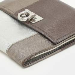 Pre Owned Salvatore Ferragamo Metallic Block Color Leather Gancini Bifold Wallet
