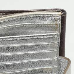 Pre Owned Salvatore Ferragamo Metallic Block Color Leather Gancini Bifold Wallet