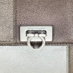 Pre Owned Salvatore Ferragamo Metallic Block Color Leather Gancini Bifold Wallet