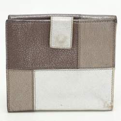 Pre Owned Salvatore Ferragamo Metallic Block Color Leather Gancini Bifold Wallet