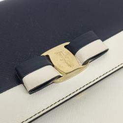 Pre Owned Salvatore Ferragamo Black White Leather Genie Crossbody Bag