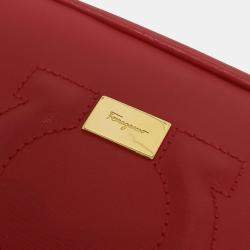 Pre Owned Salvatore Ferragamo Red Leather Gancini Crossbody Bag