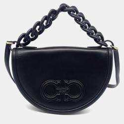 Pre Owned Salvatore Ferragamo Black Leather Aura Bag