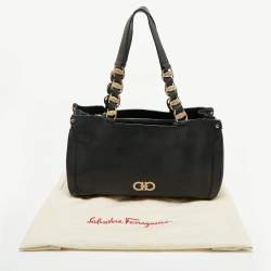 Pre Owned Salvatore Ferragamo Black Leather Chain Tote