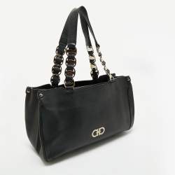 Pre Owned Salvatore Ferragamo Black Leather Chain Tote