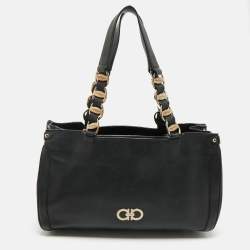 【関税&送料込】Salvatore Ferragamo Black Leather Medium Smi Salvatore Ferragamo Black Leather Medium Sookie Satchel Bag