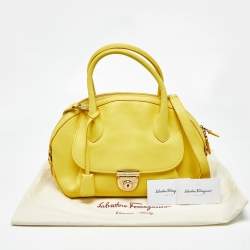 Pre Owned Salvatore Ferragamo Yellow Leather Medium Fiamma Satchel