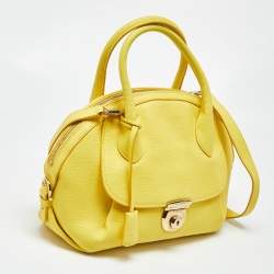 Pre Owned Salvatore Ferragamo Yellow Leather Medium Fiamma Satchel