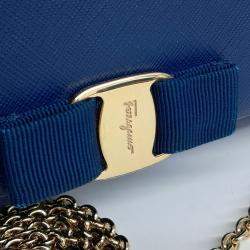 Pre Owned Salvatore Ferragamo Blue Leather Bara Genie Bag