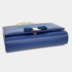 Pre Owned Salvatore Ferragamo Blue Leather Bara Genie Bag