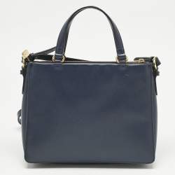 Pre Owned Salvatore Ferragamo Navy Blue Leather Vara Bow Tote
