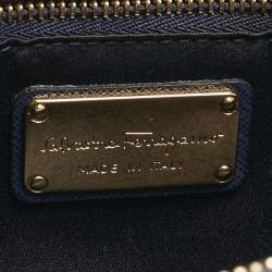 Pre Owned Salvatore Ferragamo Navy Blue Leather Vara Bow Tote