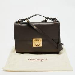 Pre Owned Salvatore Ferragamo Dark Brown Leather Marisol Top Handle Bag