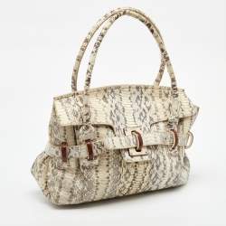Pre Owned Salvatore Ferragamo White/Grey Python Apollonia Bag