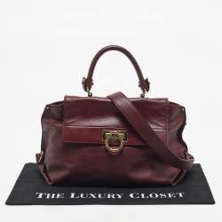 Pre Owned Salvatore Ferragamo Dark Red Leather Medium Sofia Top Handle Bag