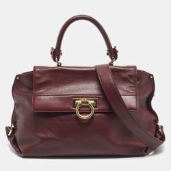 Pre Owned Salvatore Ferragamo Dark Red Leather Medium Sofia Top Handle Bag