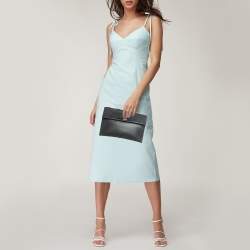 Pre Owned Salvatore Ferragamo Grey Leather Vara Bow Flat Clutch