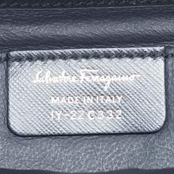 Pre Owned Salvatore Ferragamo Grey Leather Vara Bow Flat Clutch