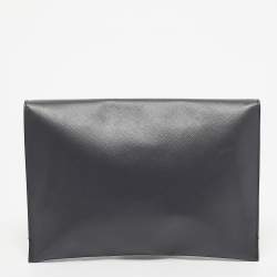 Pre Owned Salvatore Ferragamo Grey Leather Vara Bow Flat Clutch