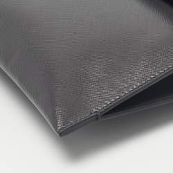 Pre Owned Salvatore Ferragamo Grey Leather Vara Bow Flat Clutch