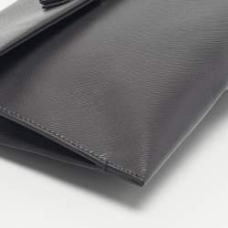 Pre Owned Salvatore Ferragamo Grey Leather Vara Bow Flat Clutch