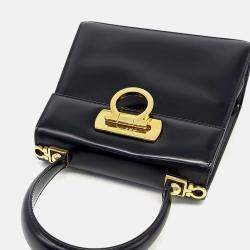 Pre Owned Salvatore Ferragamo Black Leather Kelly Bag Small