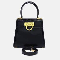 Pre Owned Salvatore Ferragamo Black Leather Kelly Bag Small