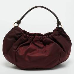 Pre Owned Salvatore Ferragamo Burgundy/Brown Nylon and Patent Leather Vara Bow Hobo