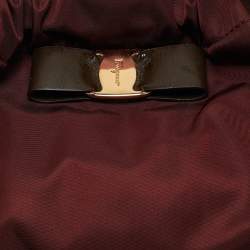 Pre Owned Salvatore Ferragamo Burgundy/Brown Nylon and Patent Leather Vara Bow Hobo