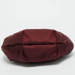 Pre Owned Salvatore Ferragamo Burgundy/Brown Nylon and Patent Leather Vara Bow Hobo