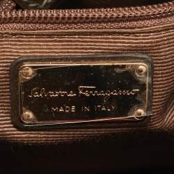 Pre Owned Salvatore Ferragamo Burgundy/Brown Nylon and Patent Leather Vara Bow Hobo