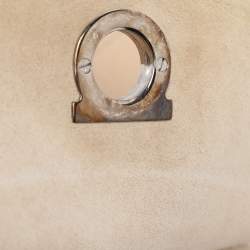 Pre Owned Salvatore Ferragamo Beige Leather and Suede Gancini Shoulder Bag