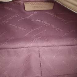 Pre Owned Salvatore Ferragamo Beige Leather and Suede Gancini Shoulder Bag