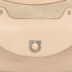 Pre Owned Salvatore Ferragamo Beige Leather and Suede Gancini Shoulder Bag