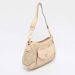 Pre Owned Salvatore Ferragamo Beige Leather and Suede Gancini Shoulder Bag