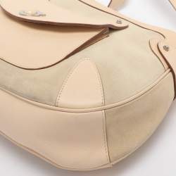 Pre Owned Salvatore Ferragamo Beige Leather and Suede Gancini Shoulder Bag