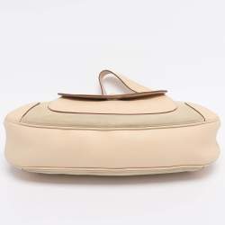 Pre Owned Salvatore Ferragamo Beige Leather and Suede Gancini Shoulder Bag