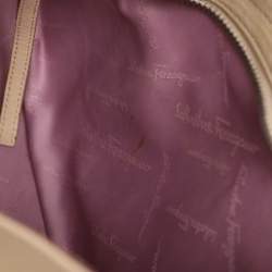 Pre Owned Salvatore Ferragamo Beige Leather and Suede Gancini Shoulder Bag