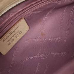 Pre Owned Salvatore Ferragamo Beige Leather and Suede Gancini Shoulder Bag