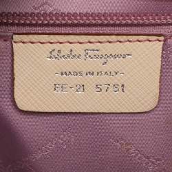 Pre Owned Salvatore Ferragamo Beige Leather and Suede Gancini Shoulder Bag