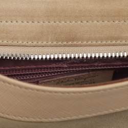 Pre Owned Salvatore Ferragamo Beige Leather and Suede Gancini Shoulder Bag
