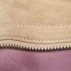 Pre Owned Salvatore Ferragamo Beige Leather and Suede Gancini Shoulder Bag