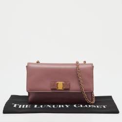 Pre Owned Salvatore Ferragamo Pink Saffiano Leather Vara Bow Chain Flap Shoulder Bag